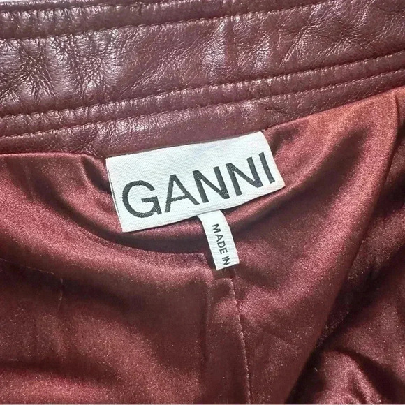 Rare! Ganni 100% lamb leather burgundy high waisted shorts sz 36 FR US 4 fall - Picture 12 of 14